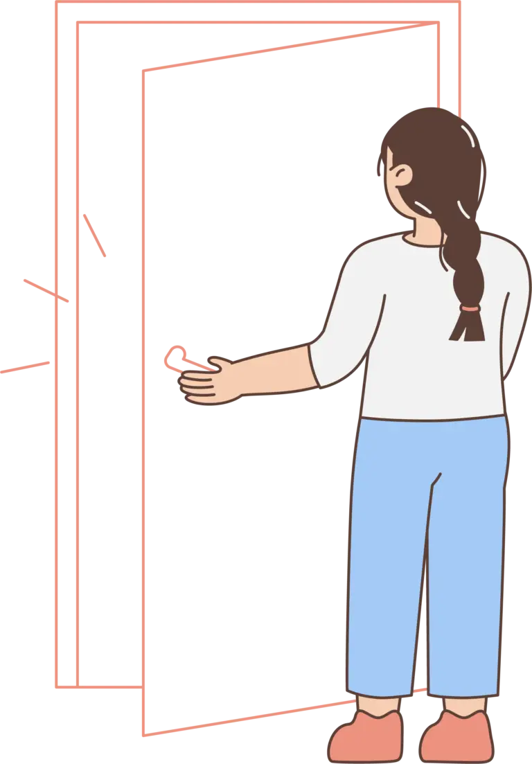 illustration of woman opening a door