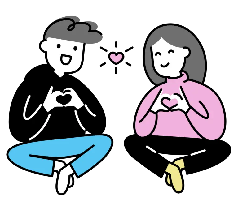 young man and woman making hearts with hands